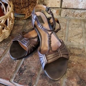 CLARKS Leather Sandals 10M Bronze Sennett Shell     #1015